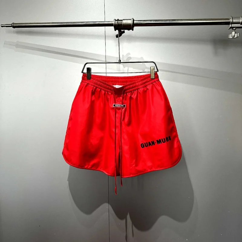 American High Street Loose Solid Drawstring Shorts Men's Trendy Summer Wide Leg Versatile Sports Fitness Short Pants Hip Hop