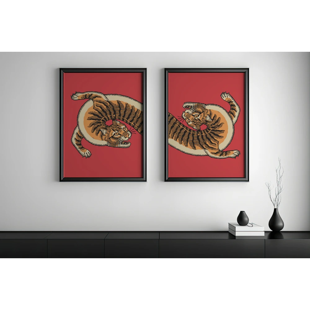 2pcs Retro Japanese Animal Print-Themed Poster Classic Wabi-Sabi Frameless Canvas Art Home Decor for Living Rooms and Bedrooms