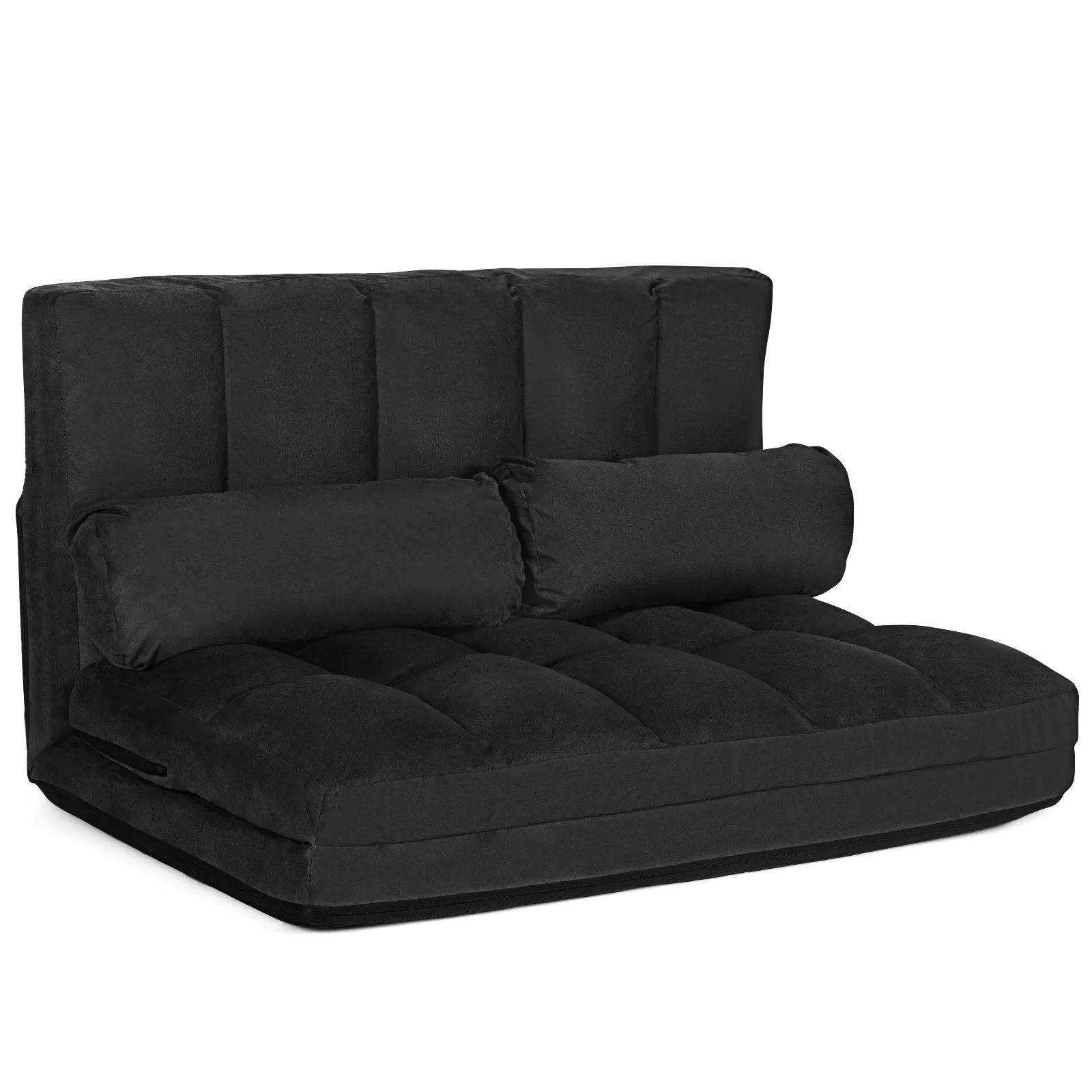 

Foldable floor sofa bed - 6-position adjustable sofa with 2 pillows - black