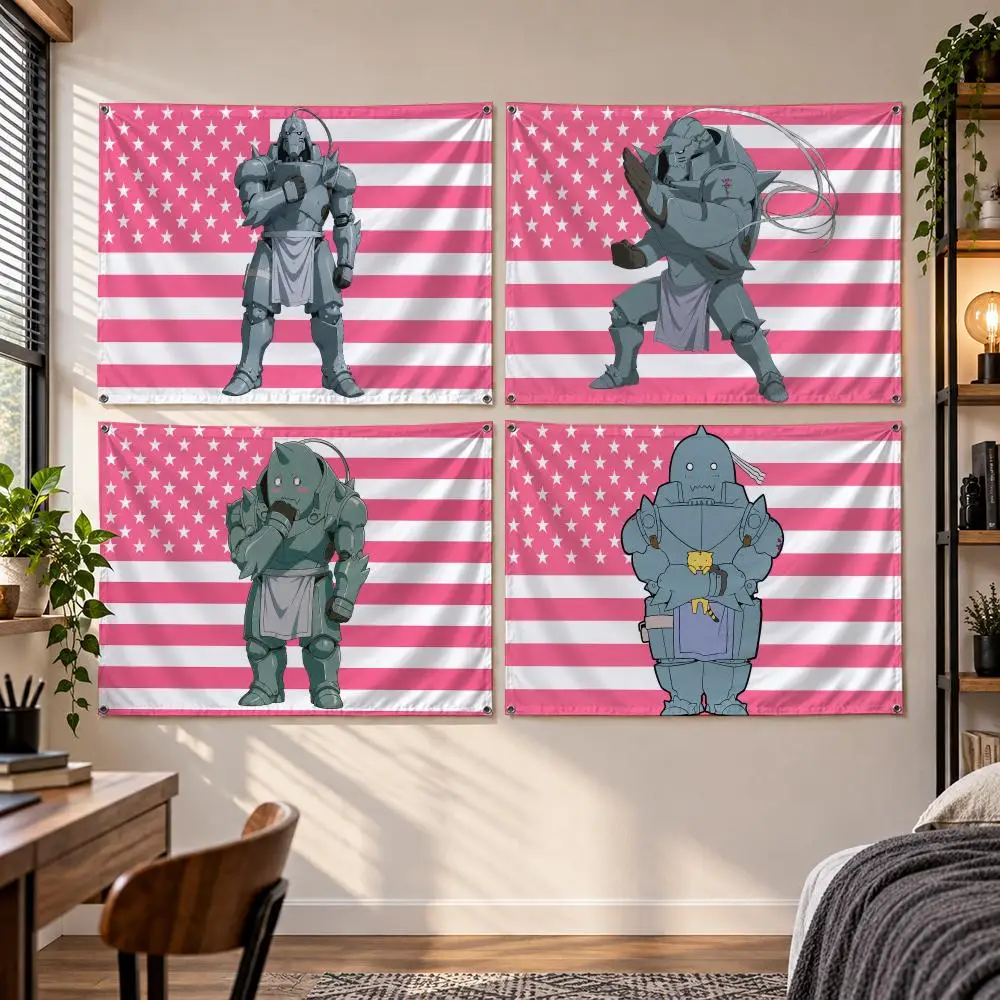 Anime Fullmetal Alchemist Alchemy A-Alphonse Elric Flags Banner Decor for Bedroom,Garden,Party,Club,Gaming Room,Indoor Outdoor
