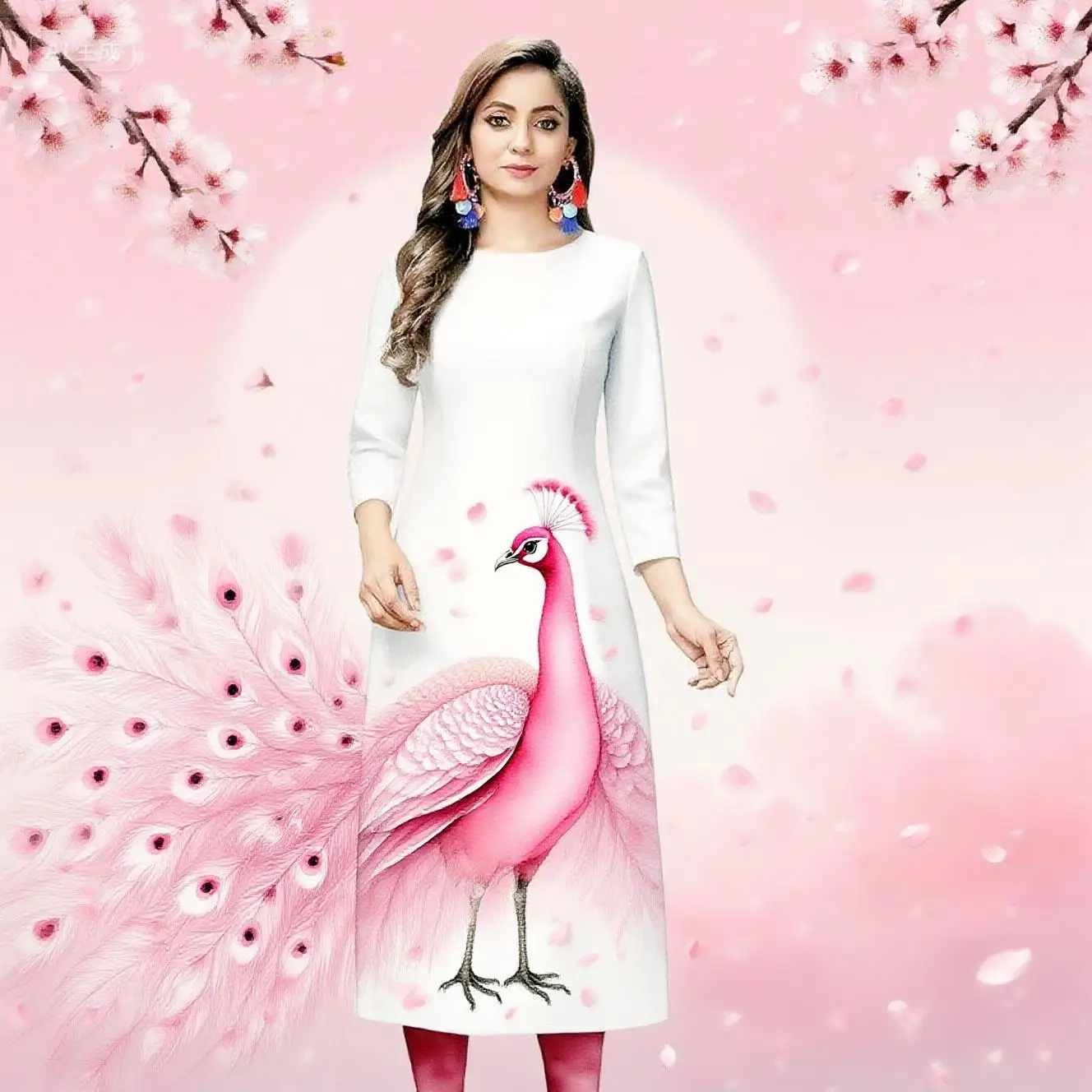 Kurt delle donne musulmane alla moda 2026 elegante pavone tubo dritto abito casual comodo 2026 Abito Donna Musulmana orlo a fessura