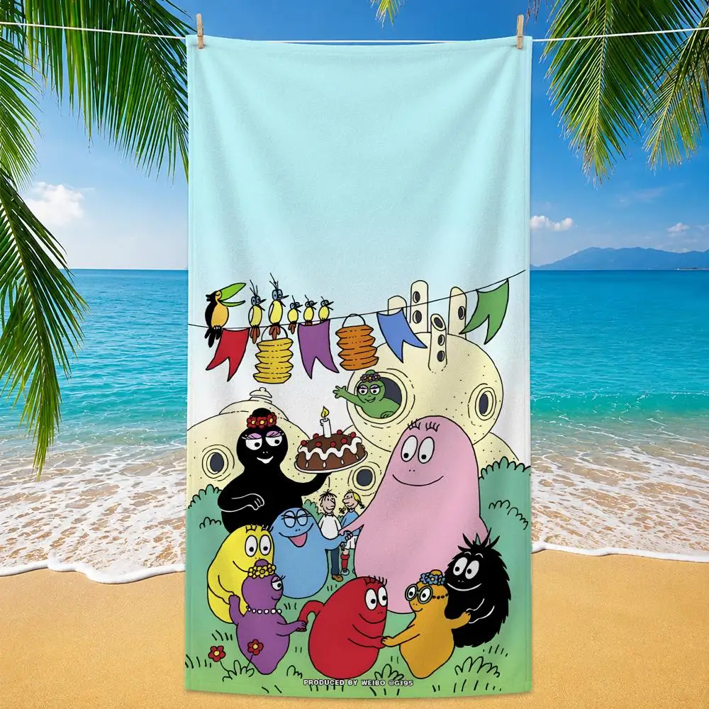 Cartoon Barbapapa Towel Polyester Beach Towel Quick Dry Sand Free Bath Towel for Summer Pool Travel Vacation
