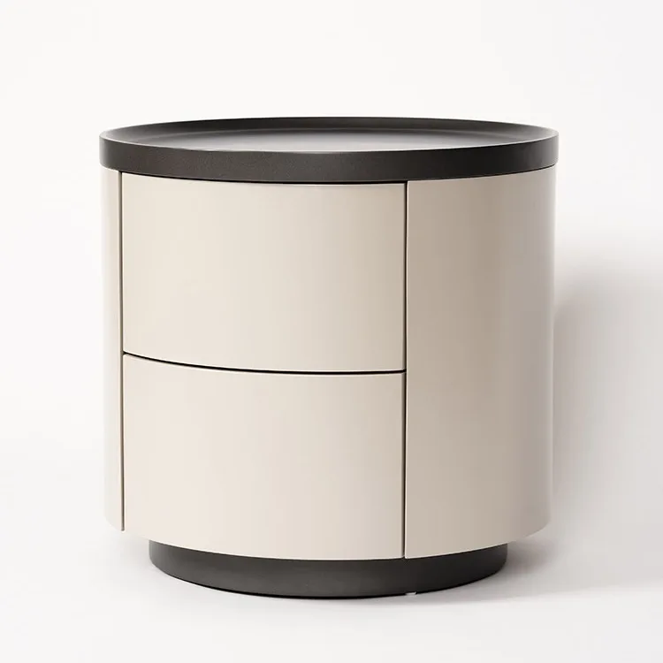 

Designer Italian minimalist matte gray oval bedside table, bedroom corner few solid wood paint storage bedside table