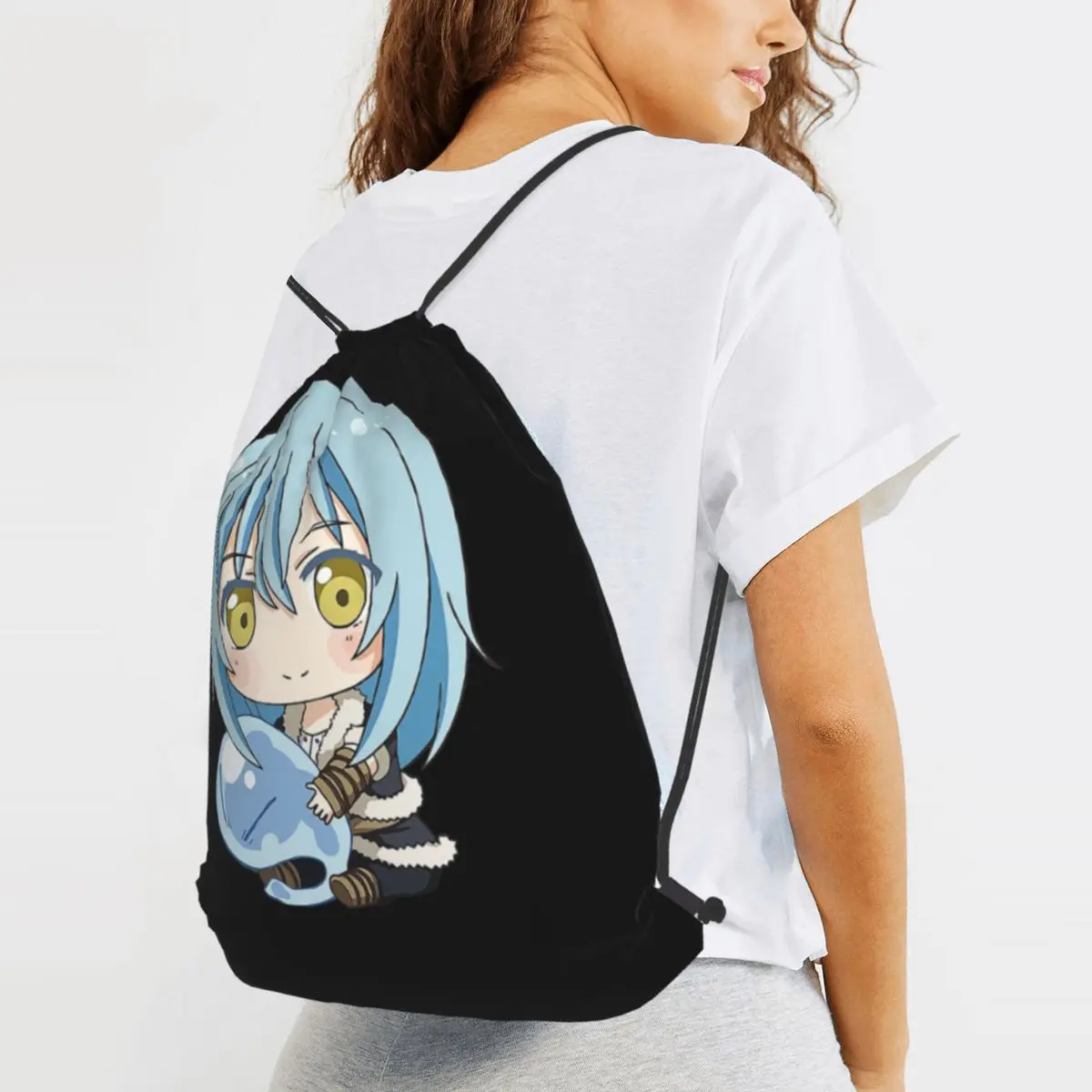 Rimuru Chibi Sticker Backpacks Portable Drawstring Bags Sundries Bag Book Bags for Man Woman School