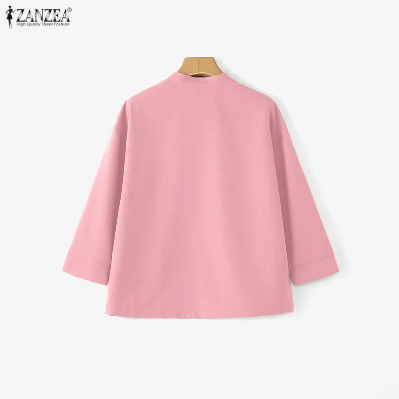 ZANZEA بلوزة كلاسيكية موضة 2025 قمصان نسائية غير رسمية سترة علوية أنيقة فضفاضة للعمل 3/4 كم على شكل حرف v بلوزات مكتب للسيدات #5
