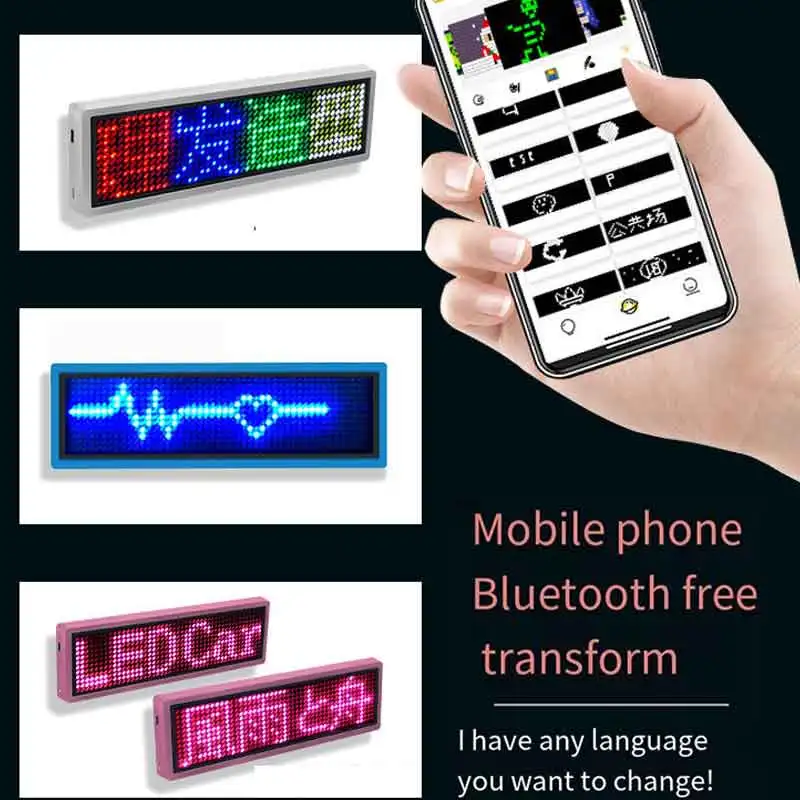 Mini affichage LED cosse bricolage Programmable défilement Message LED nom étiquette Badge Module Rechargeable Bluetooth capable