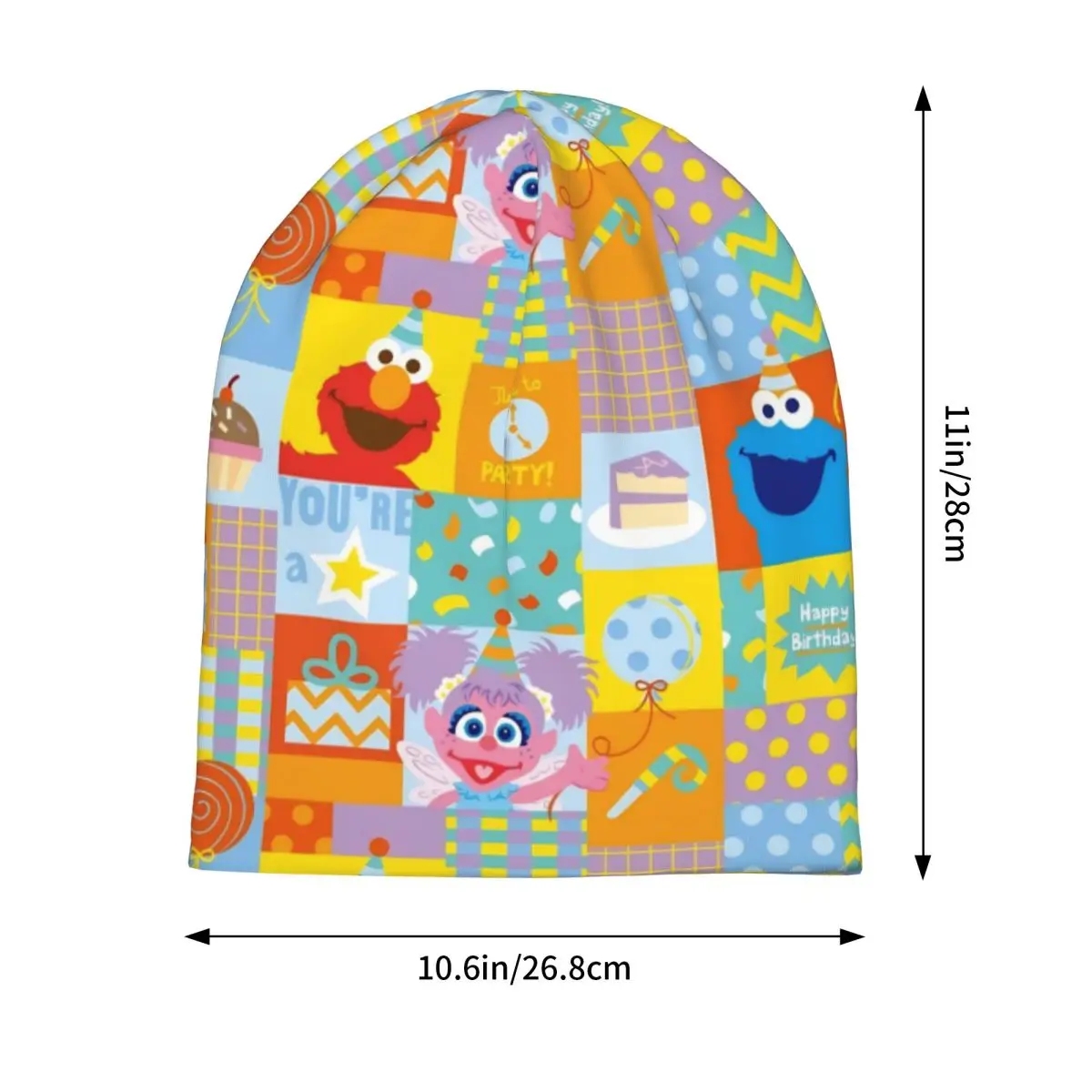 Sesame Street Cartoon Skullies Beanies Hat Happy Birthday Hip Hop Unisex Street Cap Warm Dual-use Bonnet Hat