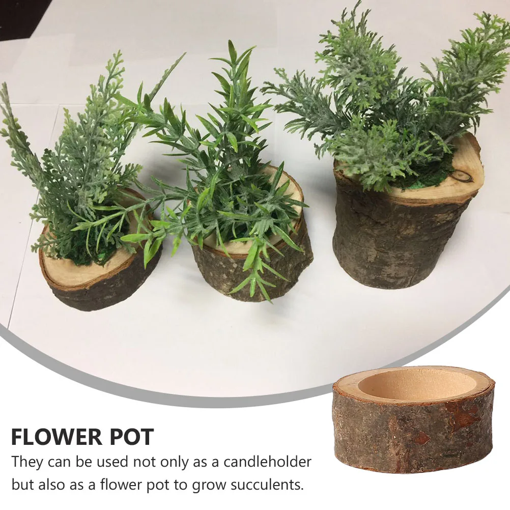 

10pcs Natural Wood Candleholders Pillar Candlestick Flowerpot Decorative Ornament For Christmas Wedding Party Festival Home