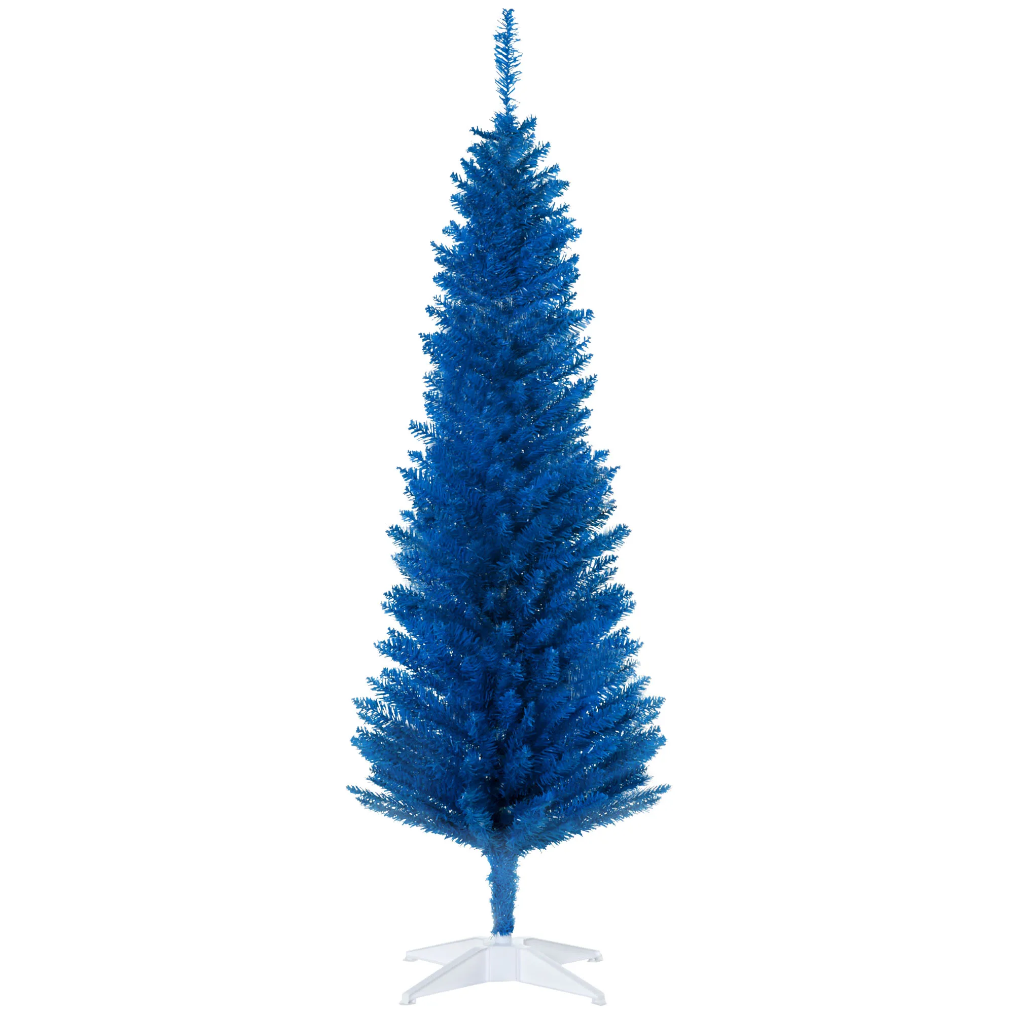 HOMCOM 7' Artificial Pencil Christmas Tree, Slim Xmas Tree with 499 Realistic Branch Tips and Plastic Stand, Blue
