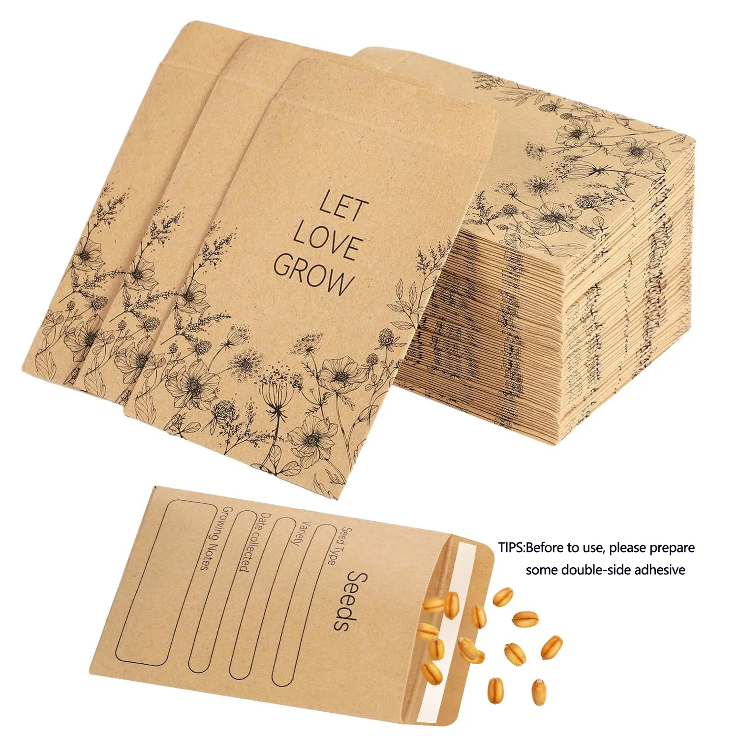 60/120 Pcs Seed Envelopes Bulk 2.36 x 3.15 Inch Seed Packets Envelopes Self Adhesive Small Paper Coin Envelopes Resealable Seed