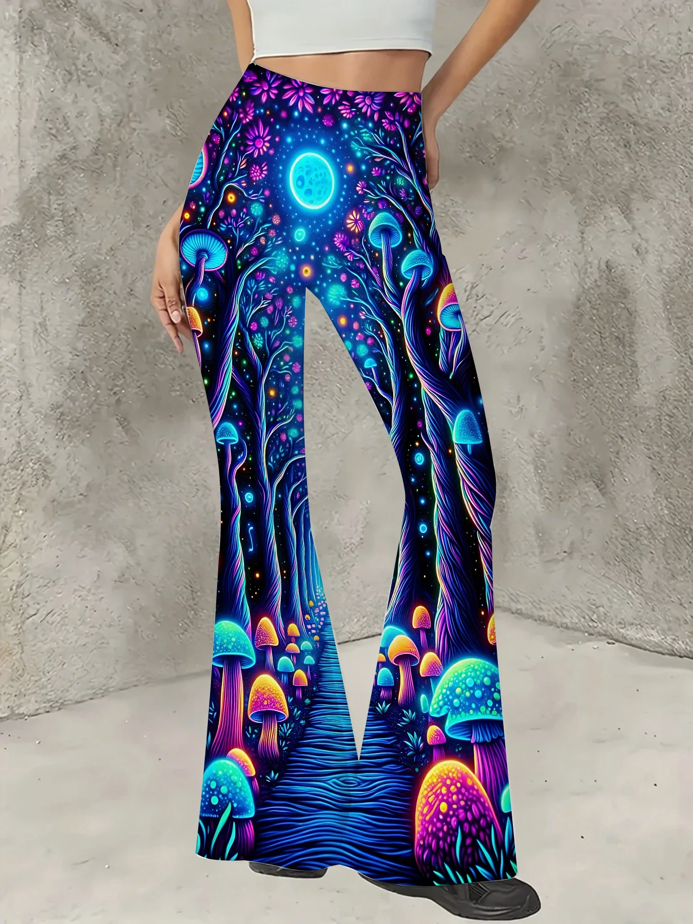 

Women's Printed Flare Pants Y2K High Waist Bell Bottom Trousers Streetwear