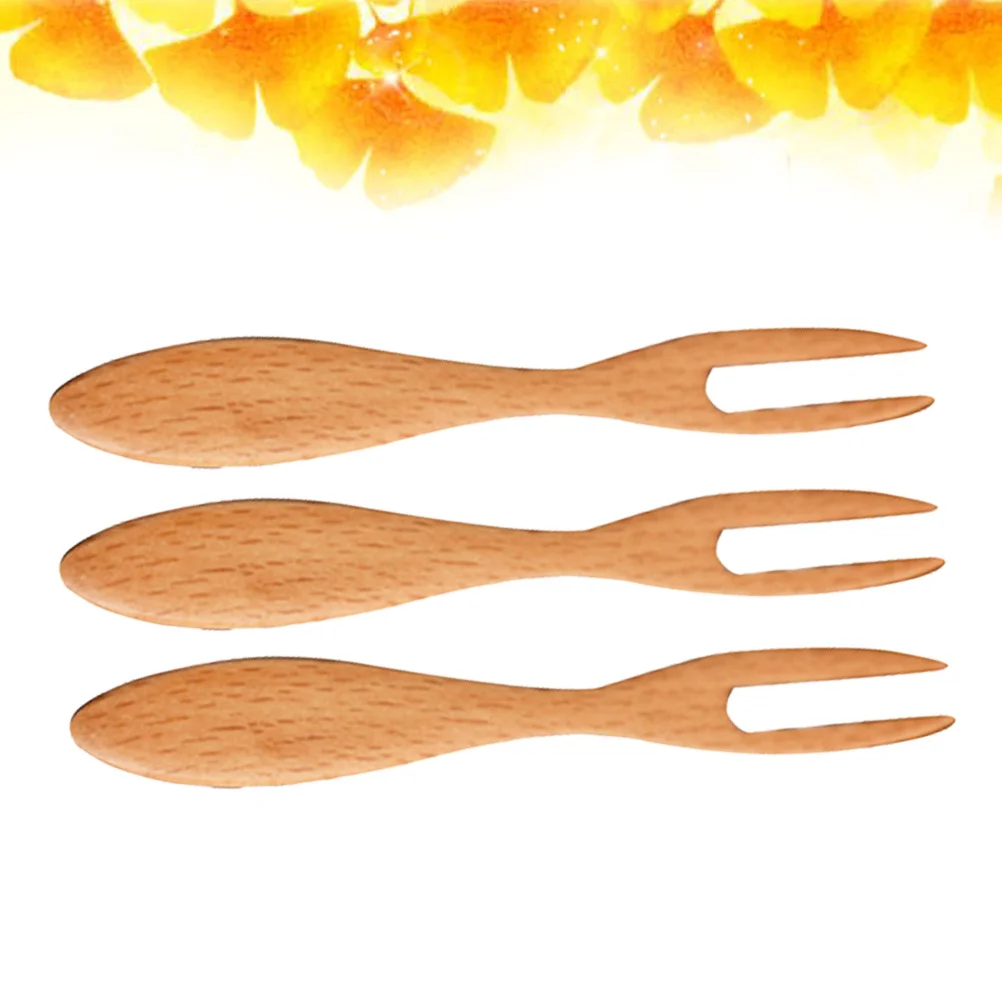 3Pcs Wooden Fruit Forks Beech Material Lightweight Multipurpose Dessert Picks Cake Forks for Party Snacks Salads - Image 4
