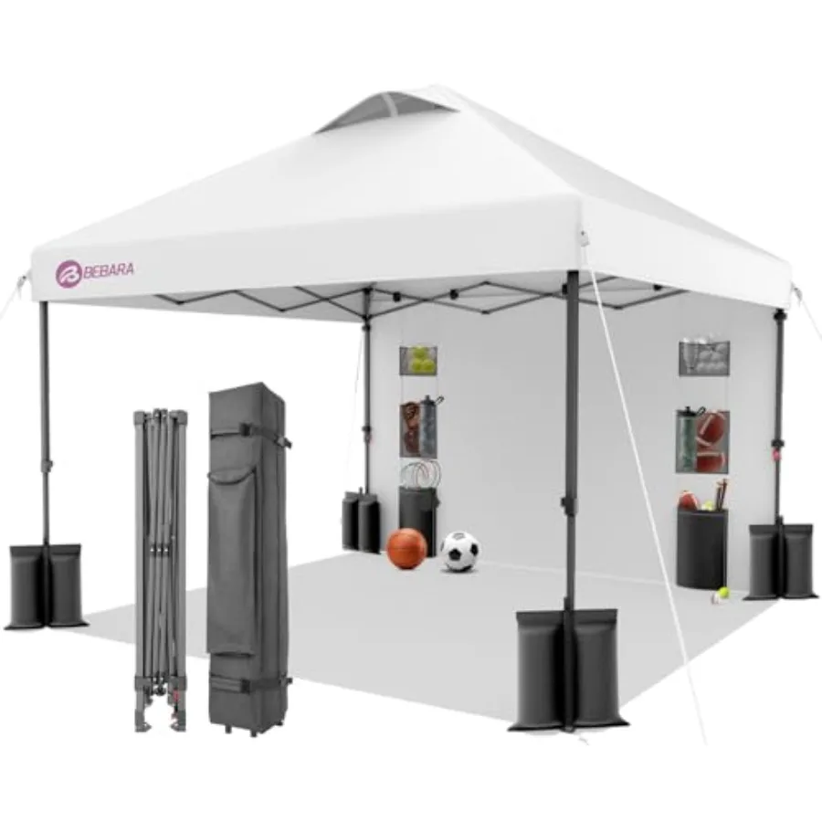10x10 Pop Up Canopy With Sidewall For Outdoor Events, Durable Polyester Fabric, Black Color, One-Push Easy Setup Mechanism