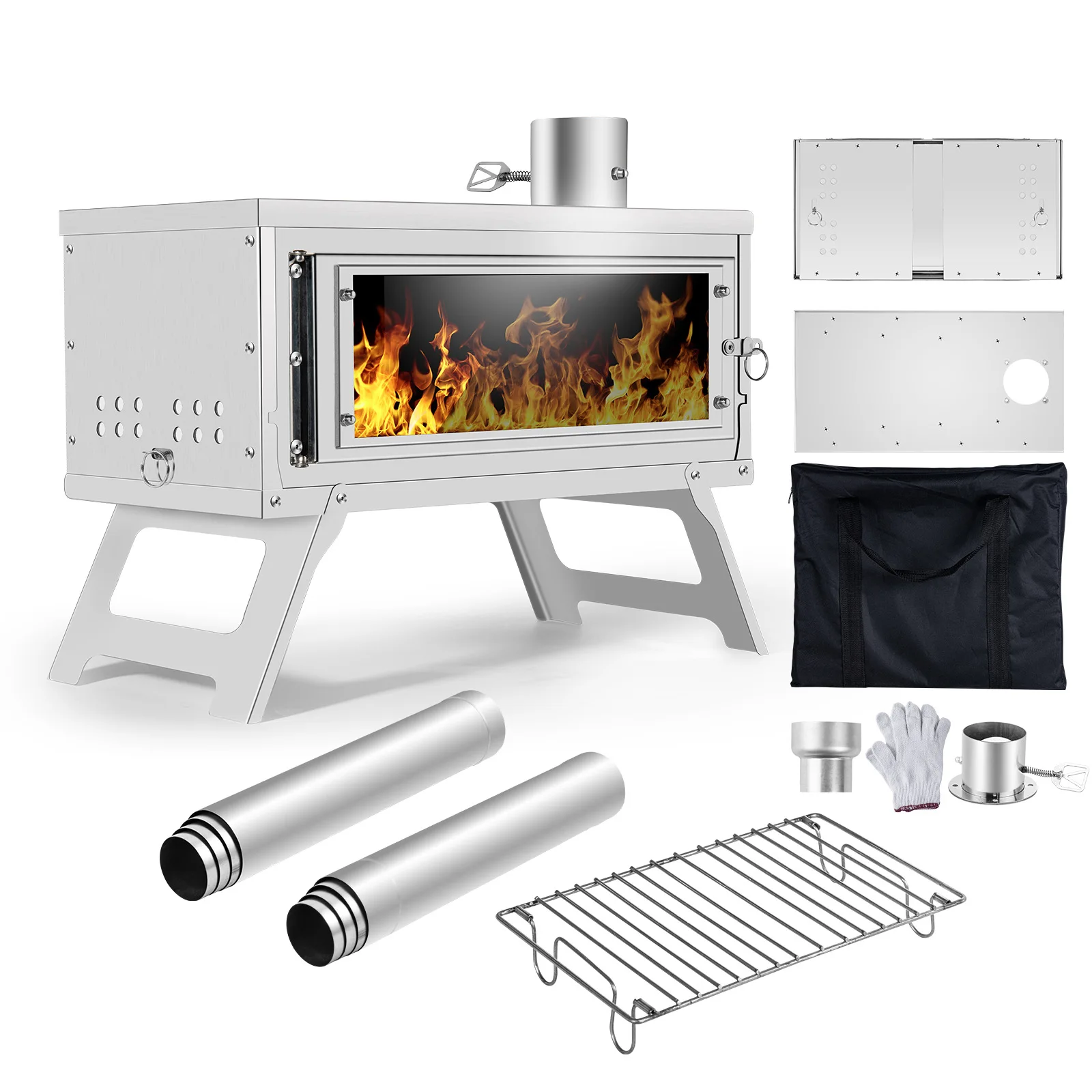 Outdoor chimney tent Stainless steel wood stove, camping portable lightweight heating stove Picnic tools with chimney