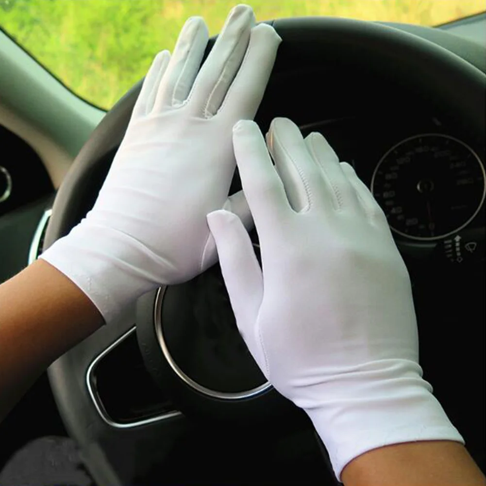 1Pair Men Black White Driving Gloves Etiquette Thin Stretch Spandex Sun Protection Short Gloves Female Stage Performance Mittens