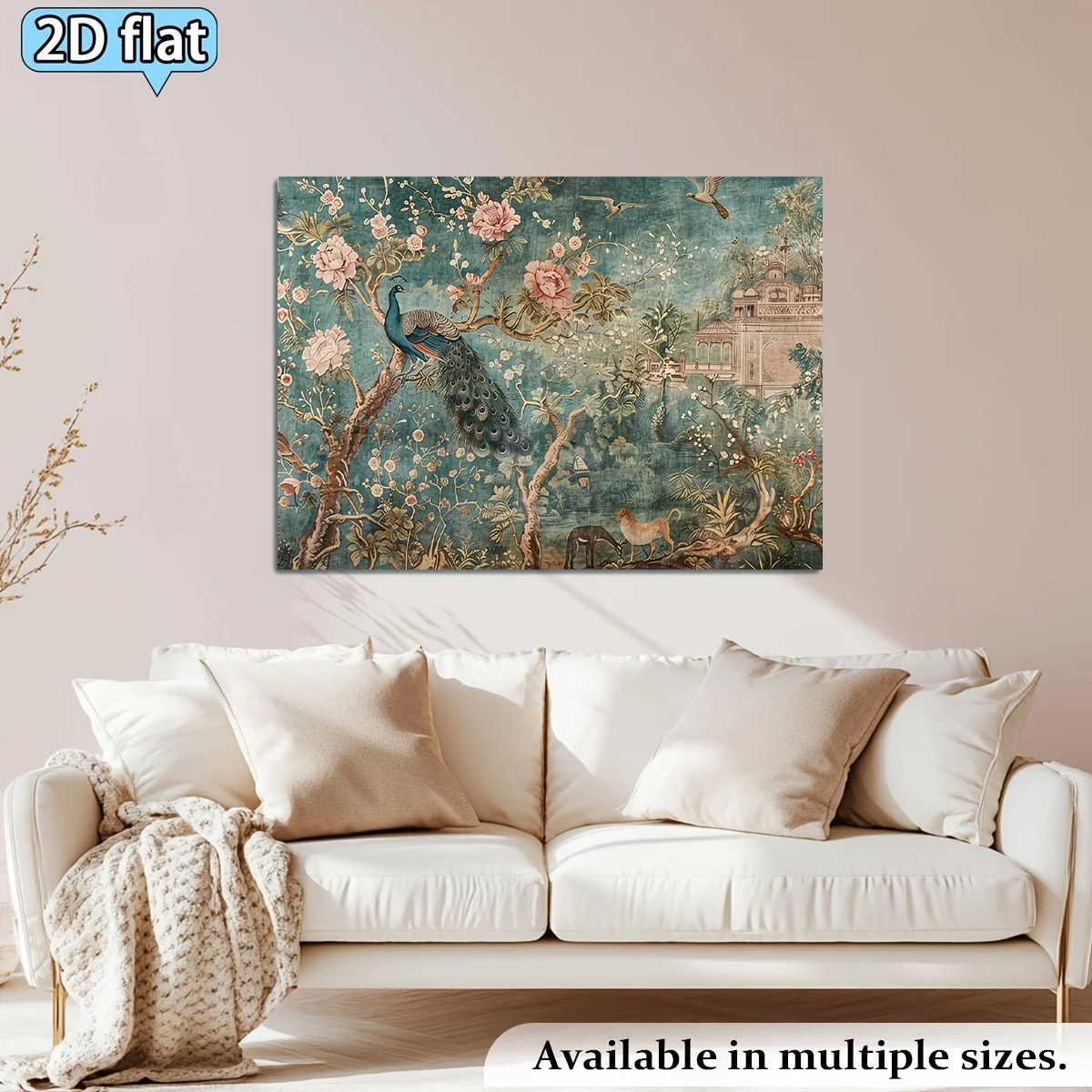 Vintage Peacock Floral Tapestry Wall Hanging Luxurious Boho Botanical Cottagecore Style Nursery Bedroom Decor Home Art Print