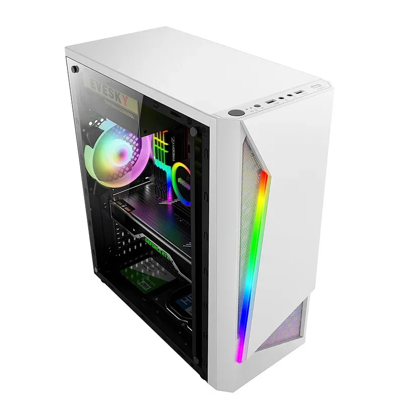 Aotesier pc gaming i9 i7 ordenador tira de luz acrílica panel frontal fuente de alimentación superior chasis transparente lateral juego atx host box