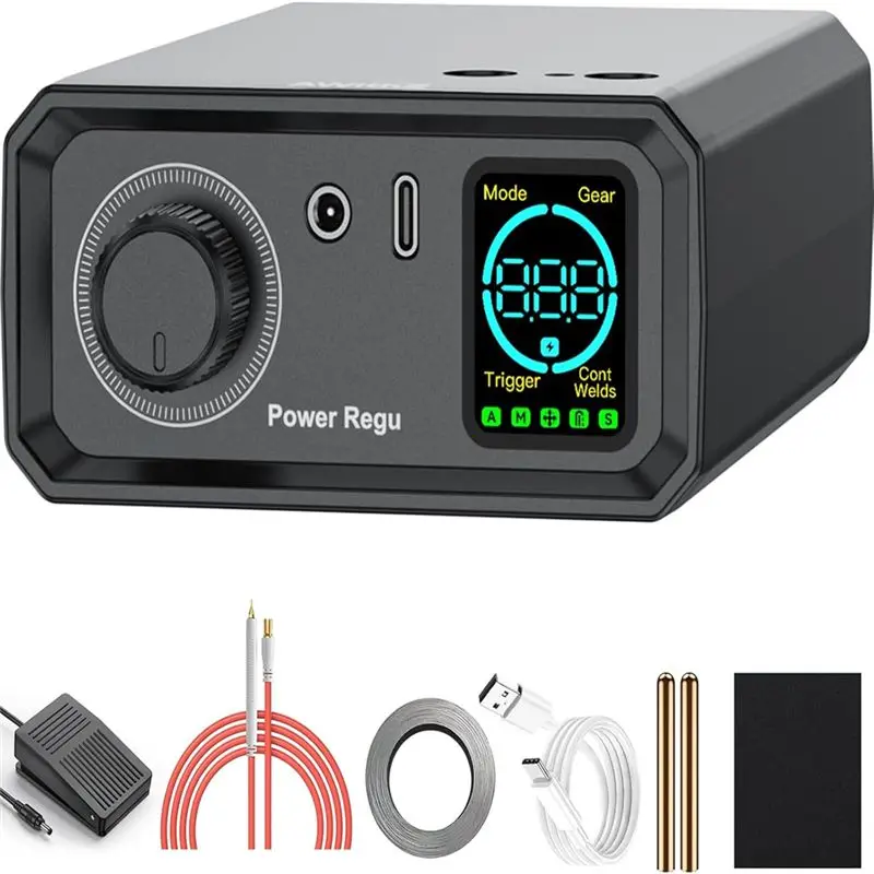 AT21-Spot Welder 9000W Battery, Rotary Knob Operation 100 Gears, 0.1-0.3Mm Dual Pulse Output,For Making DIY