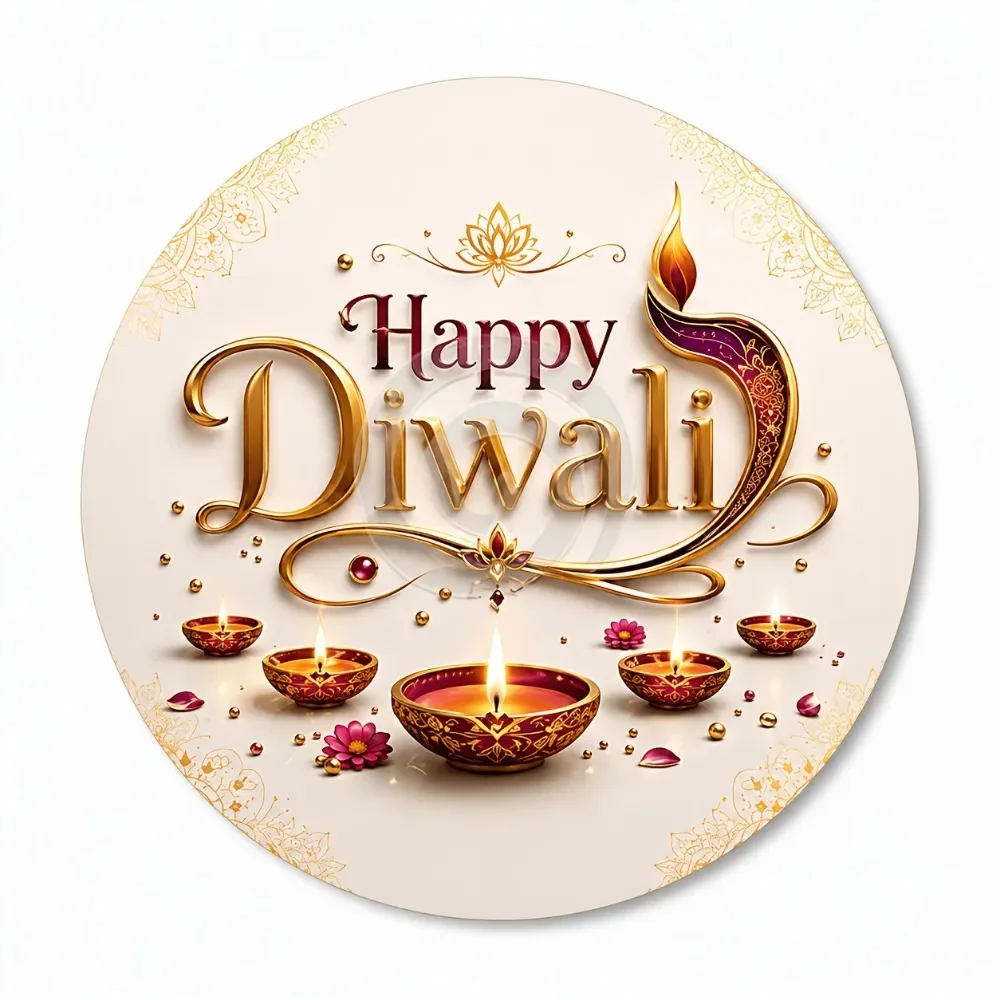 CIFBUY Retro Happy Diwali Lotus Oil Lamp Aluminum Wall Art Waterproof Wearproof Metal Sign Home Bar Cafe Yard Room Decor Gift
