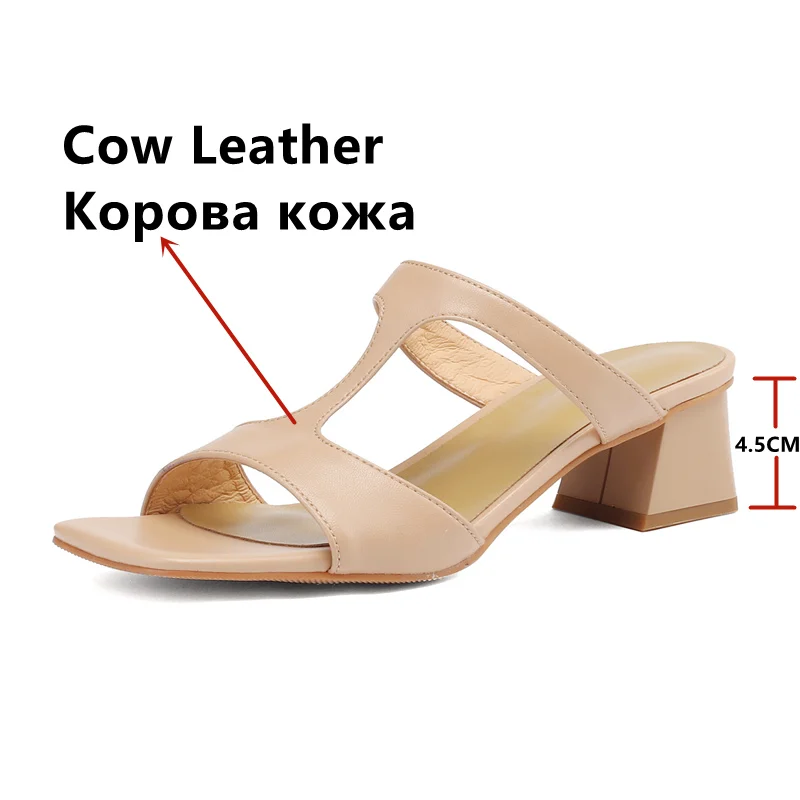 FEDONAS Mature Slippers For Women Summer Genuine Leather Thick Heels Office Ladies Casual Working Sandals Concise Shoes Woman