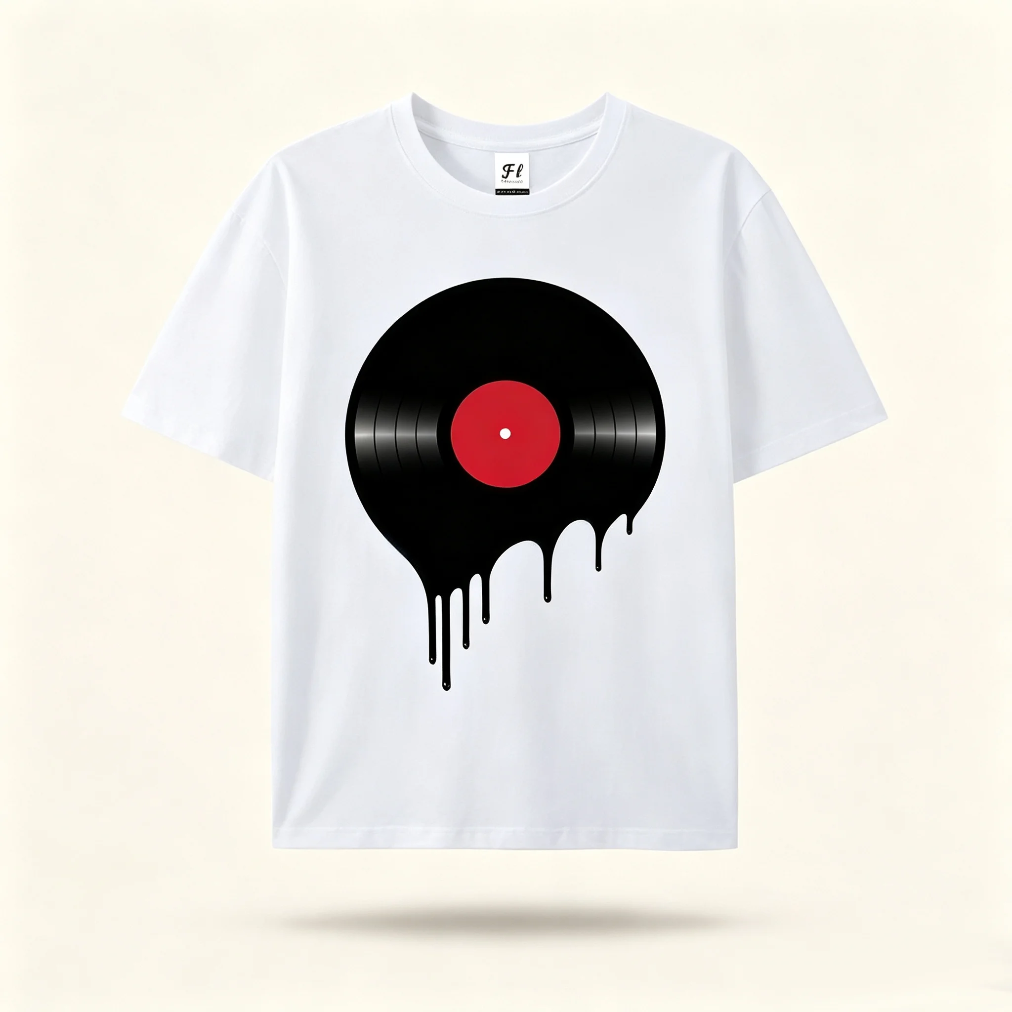 Unisex Melting Vinyl Record Print Short Sleeve T‑Shirt Loose Crew Neck Casual Summer Music Lover Streetwear Fashion Graphic Tops