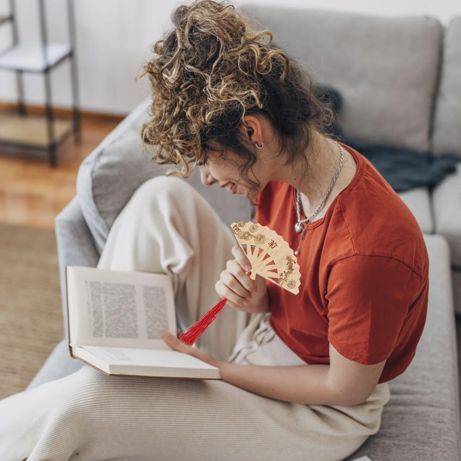 4 قطعة مروحة الخيزران المرجعية شرابة أنيقة خمر نمط الإبداعية المرجعية الحرفية الصينية التقليدية القراءة الملحقات