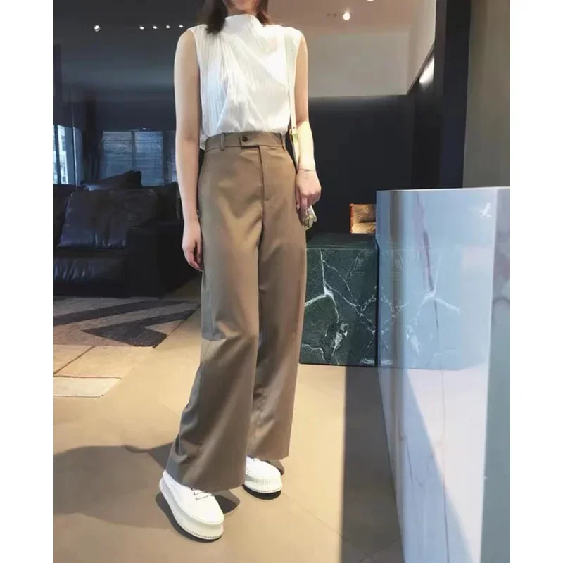 Spring Fashion Wool Blended Professional Set Women Blazer Coat Pants 2pcs Double-breasted Suit Trousers Gray Female Office Lady