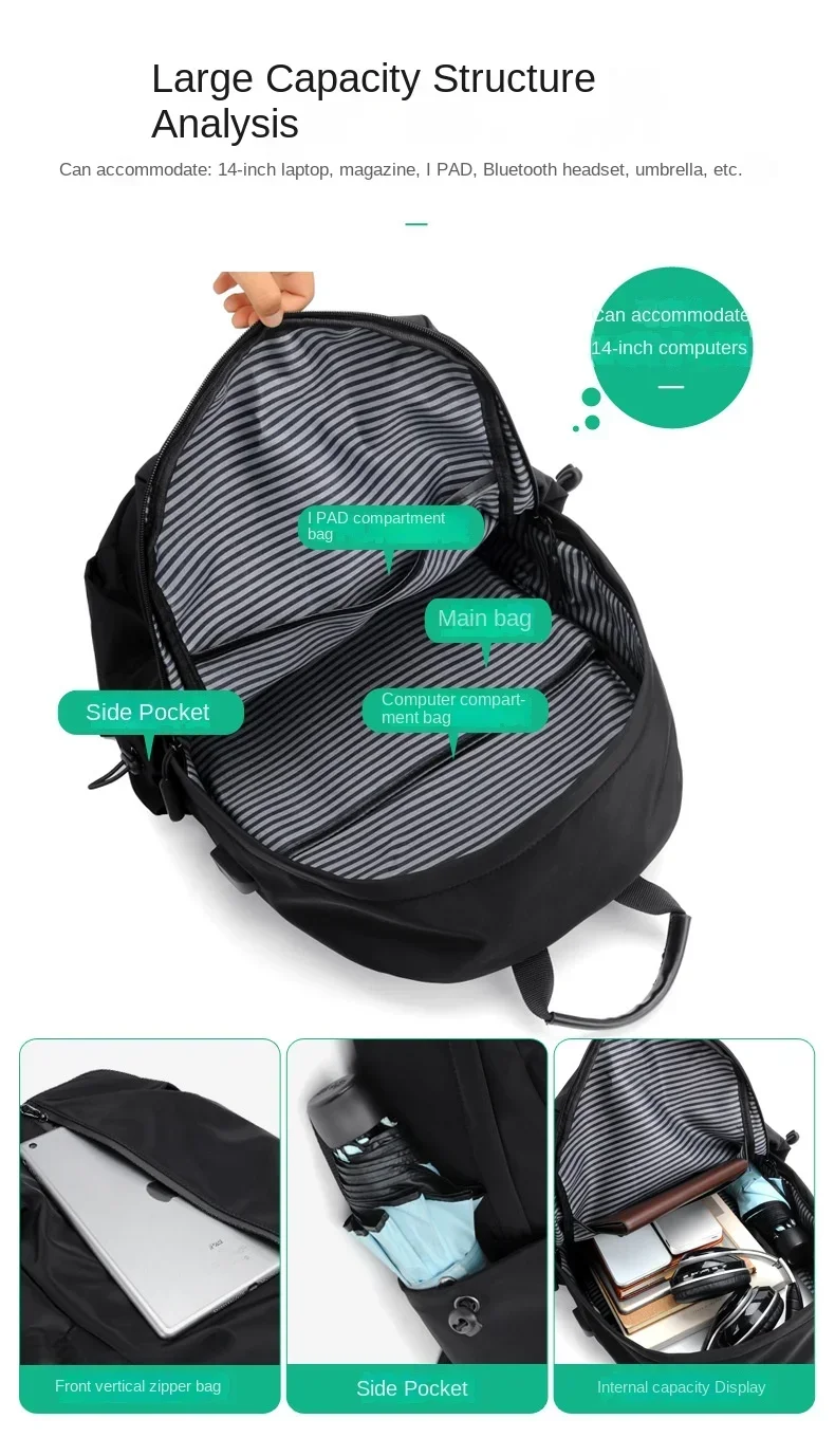 Cartable de loisirs de grande capacité pour hommes et femmes, sac à dos universel pour ordinateur portable, sac à dos de sport simple, voyage SR, 14 pouces