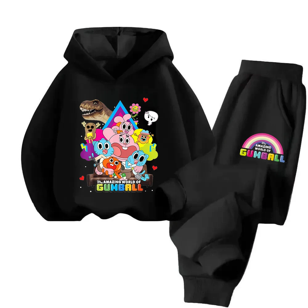 Autumn Children Hoodies Set The Amazing World of Gumball Printed Pants Suits Kids Casual Sports Tracksuit Boy Girl Clothes 3-13Y