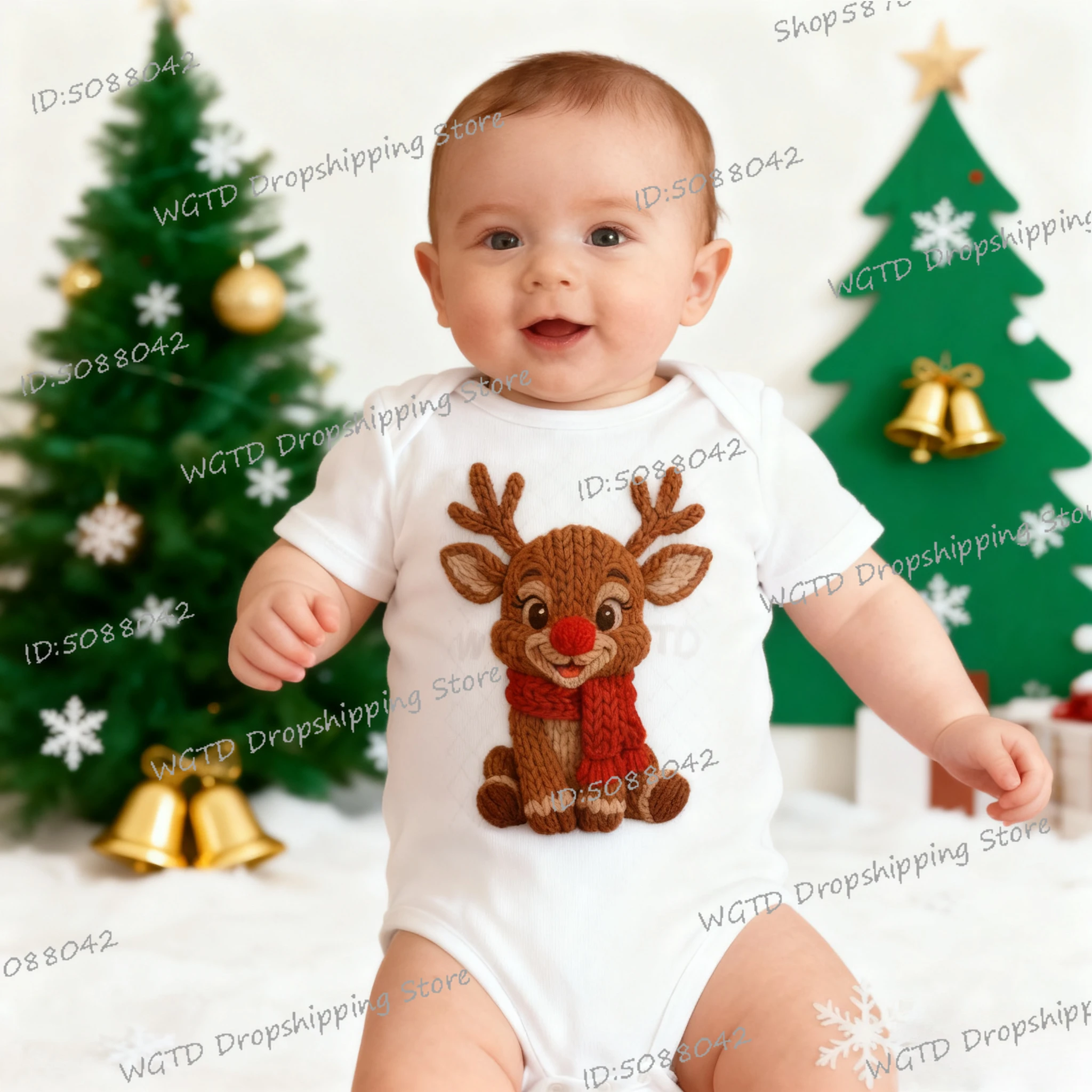 

Christmas Elk Crochet Printed Baby Bodysuit Christmas Party Infant Outfit Boys Girls Short Sleeve Cotton Romper Xmas Jumpsuit