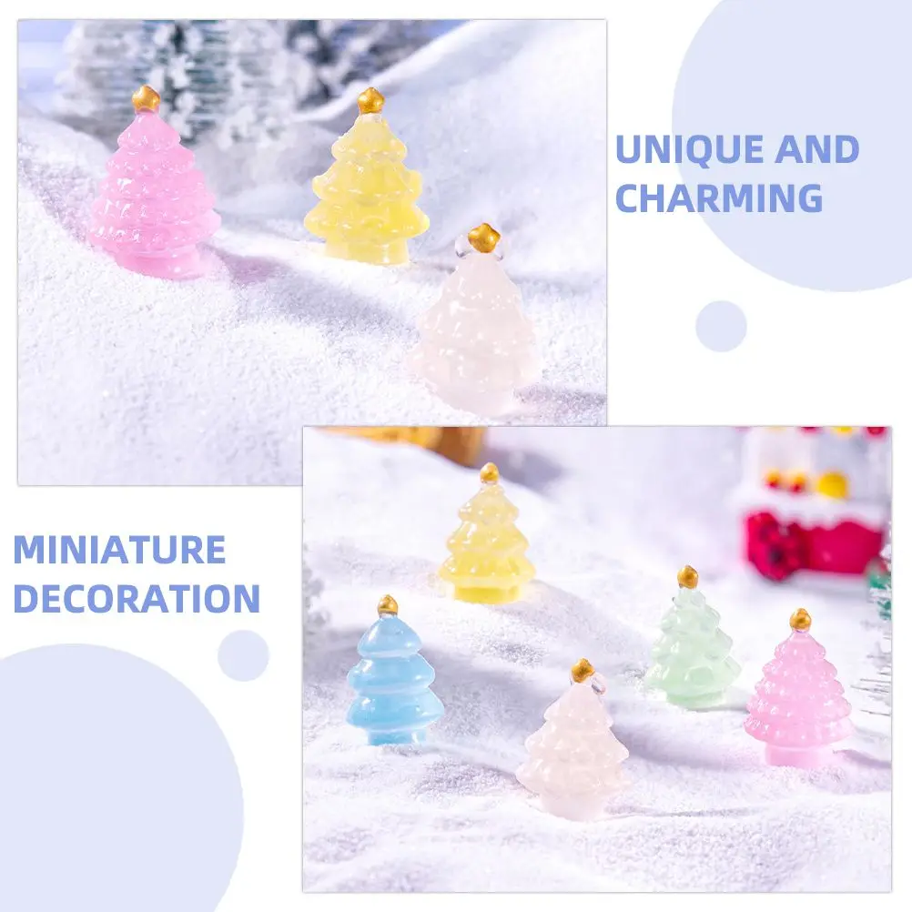 6 Pcs Night Glow Christmas Tree Snow Scene Diy Mini Decor Micro Landscape Accessories Tiny naments Christmas Miniatures Crafting