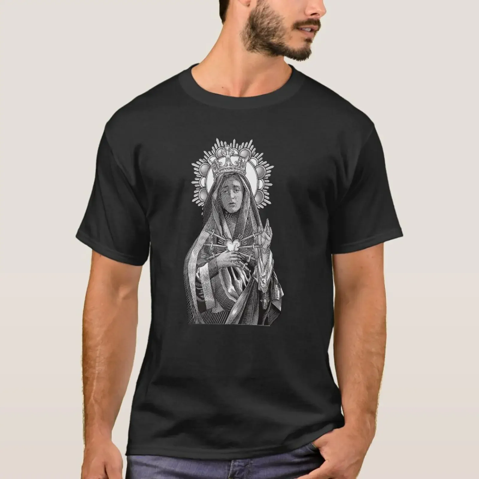 Mater Dolorosa Our Lady of Sorrows Virgin Mary Cat T Shirt vintage Washed fashion Comfortable Stylish Stretched Breathable
