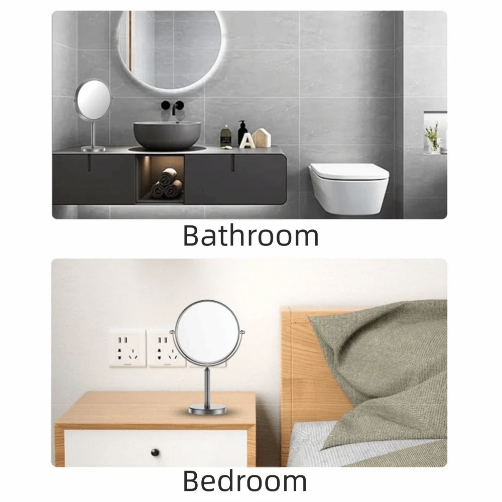 Double Sided Desktop Makeup Mirror 360 Rotating Waterproof Magnifying Cosmetic Mirror Round High Definition Swivel Vanity Mirror