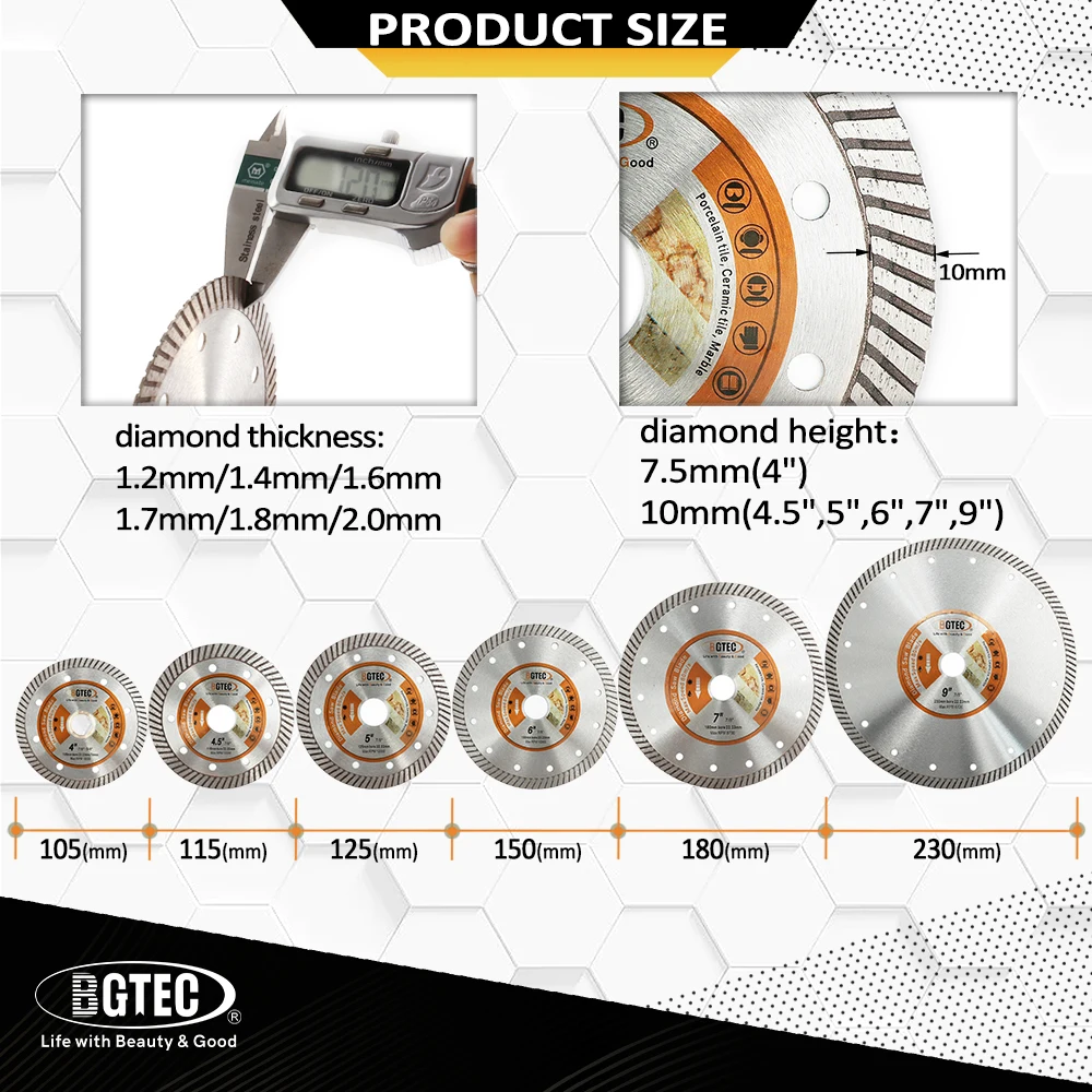 BGTEC 1pc 4/4.5/5/6/7/9inch Superthin Diamond Cutting Disc Saw Blade Ceramic Tile Granite Marble 105-230mm Dry Cut Plate