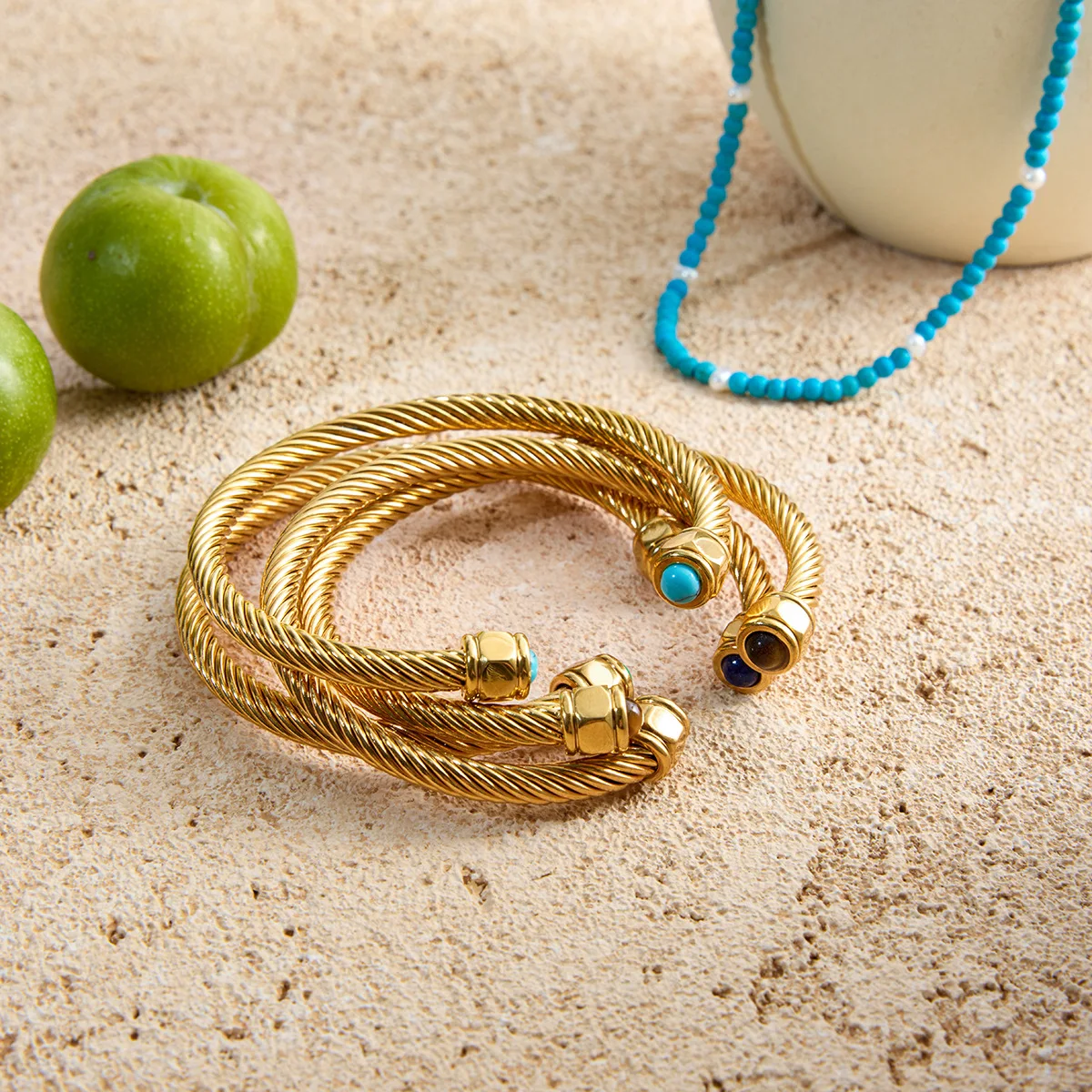 PANGJERY 316L Stainless Steel Natural Stone Inlay Bangle For Women Niche Design Fashion Delicate Non-fading Party Jewelry Gifts