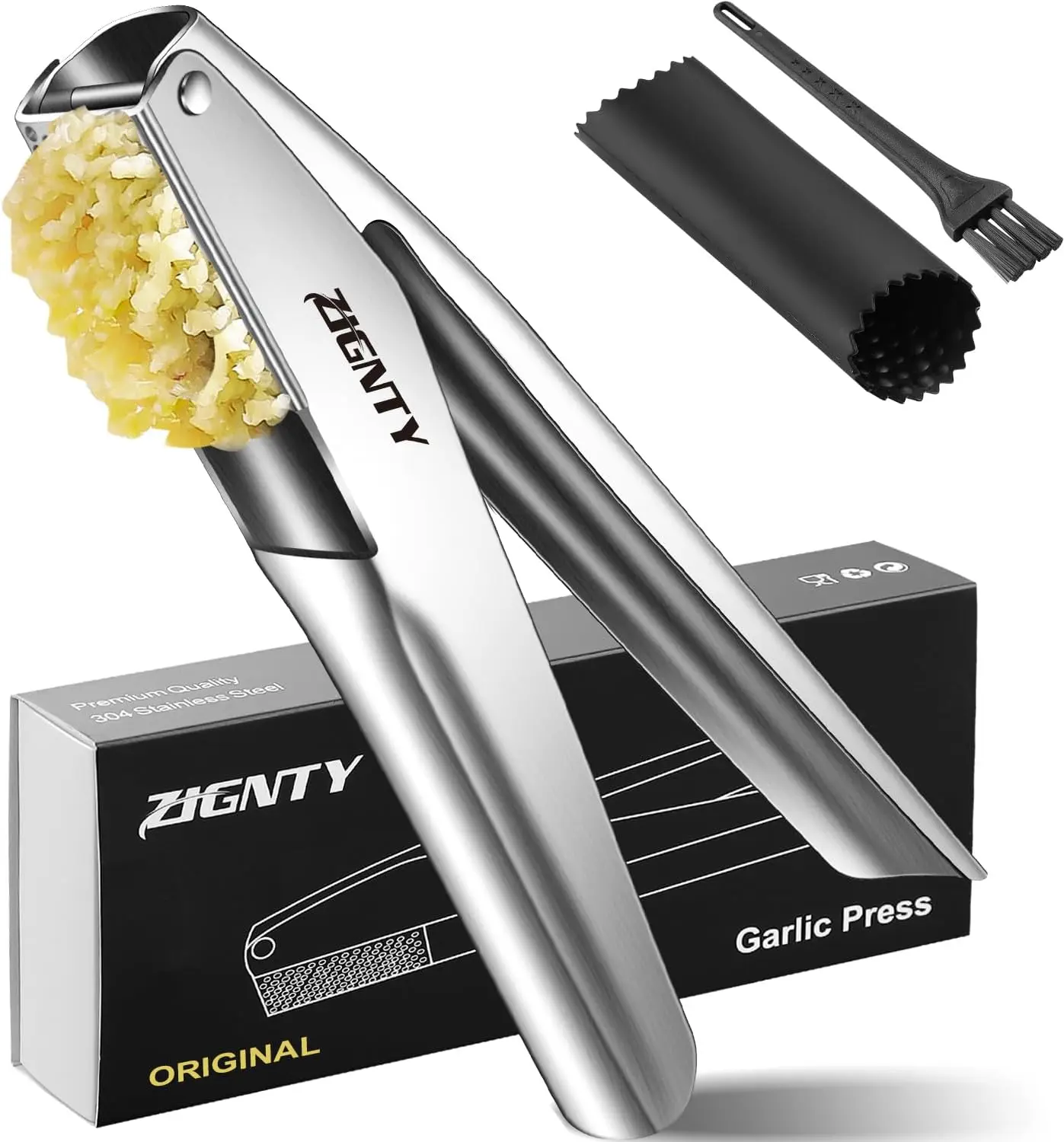 Prensa de Ajo de Acero Inoxidable, Utensilio Premium para Picar con Ranura Grande y Mango Ergonómico, Resistente al Óxido y Apto para Lavavajillas