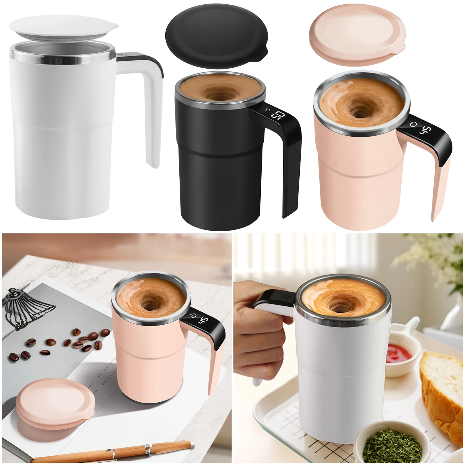 

380ML Automatic Stirring Cup Rechargeable Stainless Steel Travel Coffee Mug Suitable for Coffee Milk Cocoa and Other Beverages