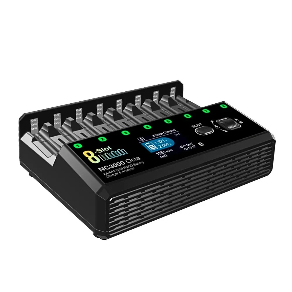 Octa NiMH NiCD Charger 8-Slot 7 Sm-art Modes 100-5000mAh 48W Charge Power 30W Discharge Power AA/A-AA Bat-tery Charger