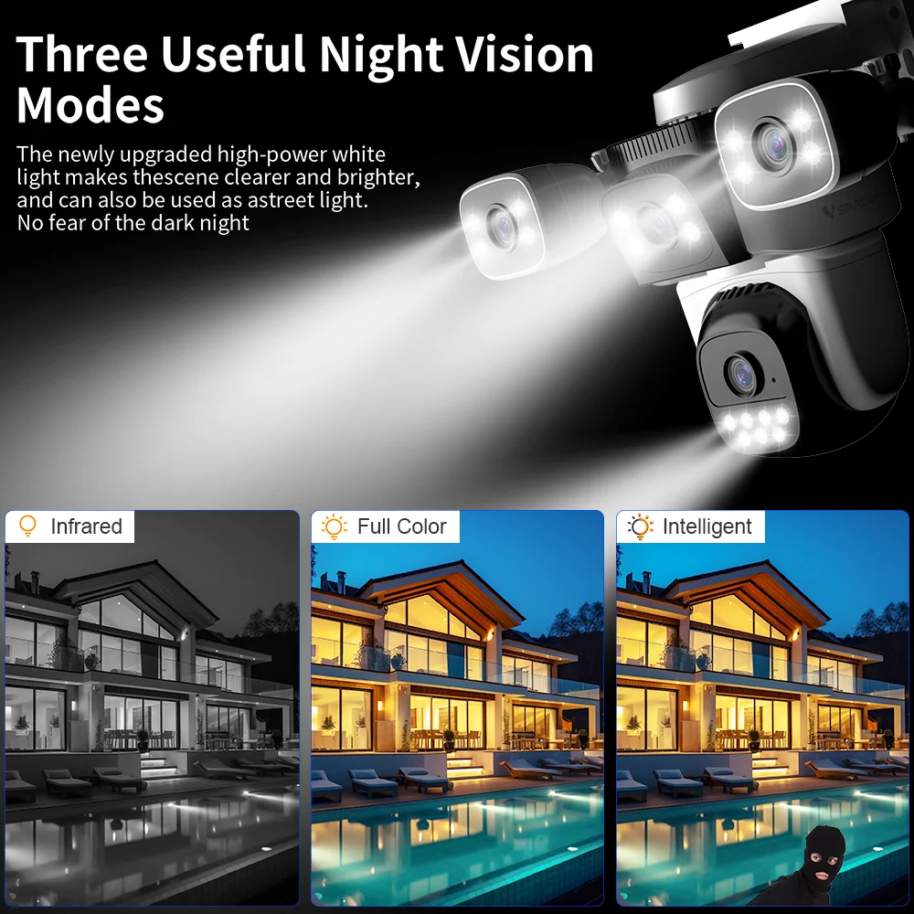 VSTARCAM 8MP 2K Четырехобъективная камера видеонаблюдения для улицы, 360° °   Перегляд, обнаружение человека, цветное ночное видение, панорамирование и наклон, двустороннее аудио