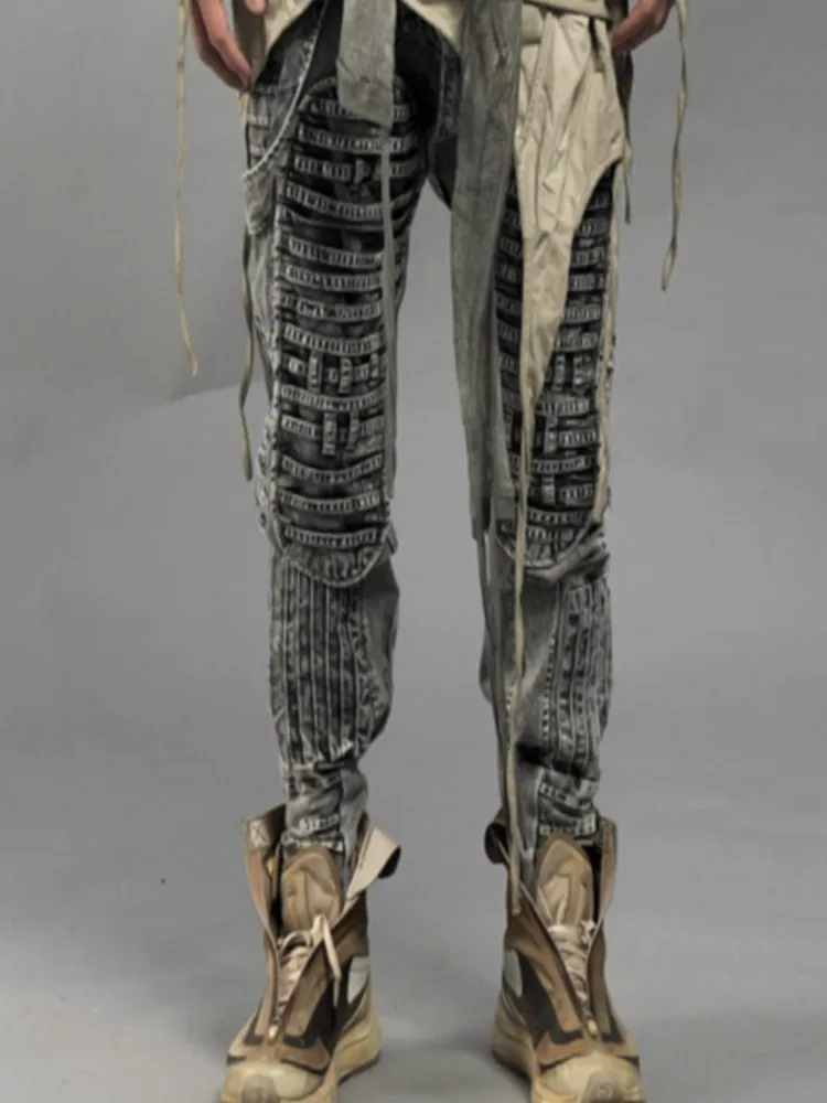 

Dark Avant-Garde Style Wasteland Pants Dirty Wash Distressed Washed Layered Designer Jeans Men and Women Techwear Trousers