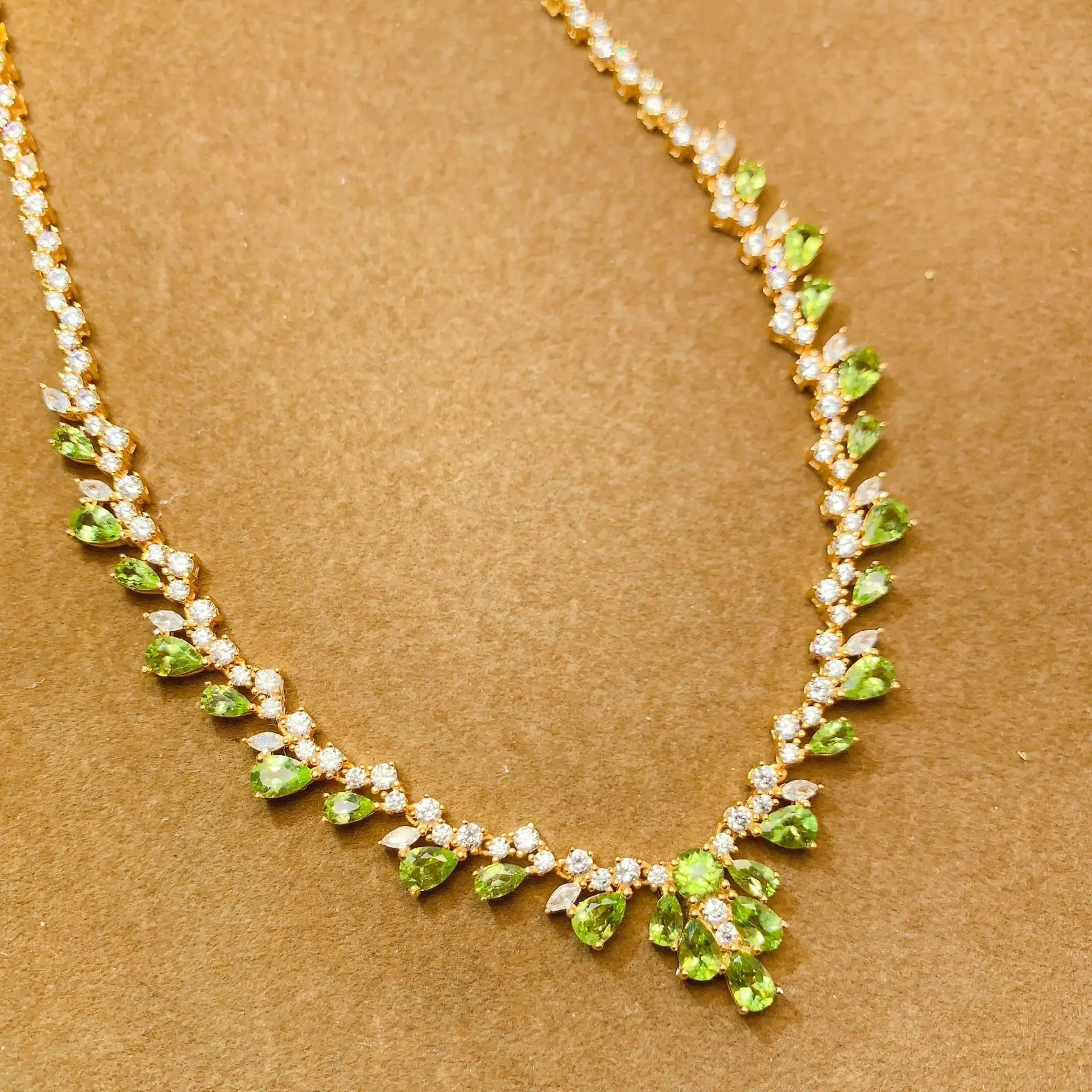 3*5+4*6mm Natural Peridot Necklace, S925 Silver Plant Inspired Gemstone Jewelry, Elegant Green Gift for Women