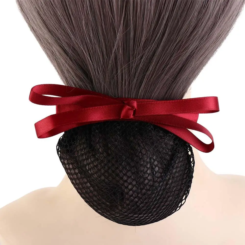 Mesh Hair Net Lady Dance Headdress Bow Office Hair Net Hairgrips Cover Net Korean Bun Snood Ponytail Clip Women Spring Clips