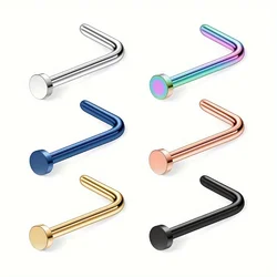 2pcs L-Shaped Nose Studs 2mm Flat Top 7mm Stainless Steel Rod Piercing Jewelry Simple Style Stainless Steel Nose Rings