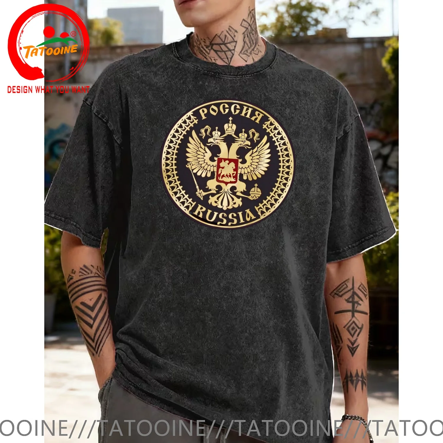 Russia Eagle Coat Of Arms Gold T Shirt Men Fashion Trendy Casual Clothing Stylish Tops Tee Shirt Leisure Tshirt Men's T-Shirt