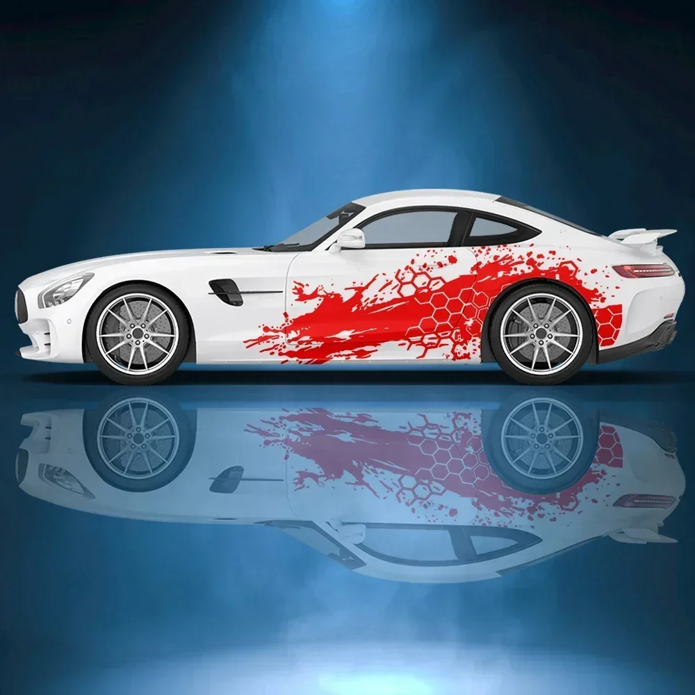 

Honeycomb Stripes Graphics Car Side Sticker Vinyl Paper Racing Wrapping Design Painting Printing Itache Self-Adhesive Car Decal