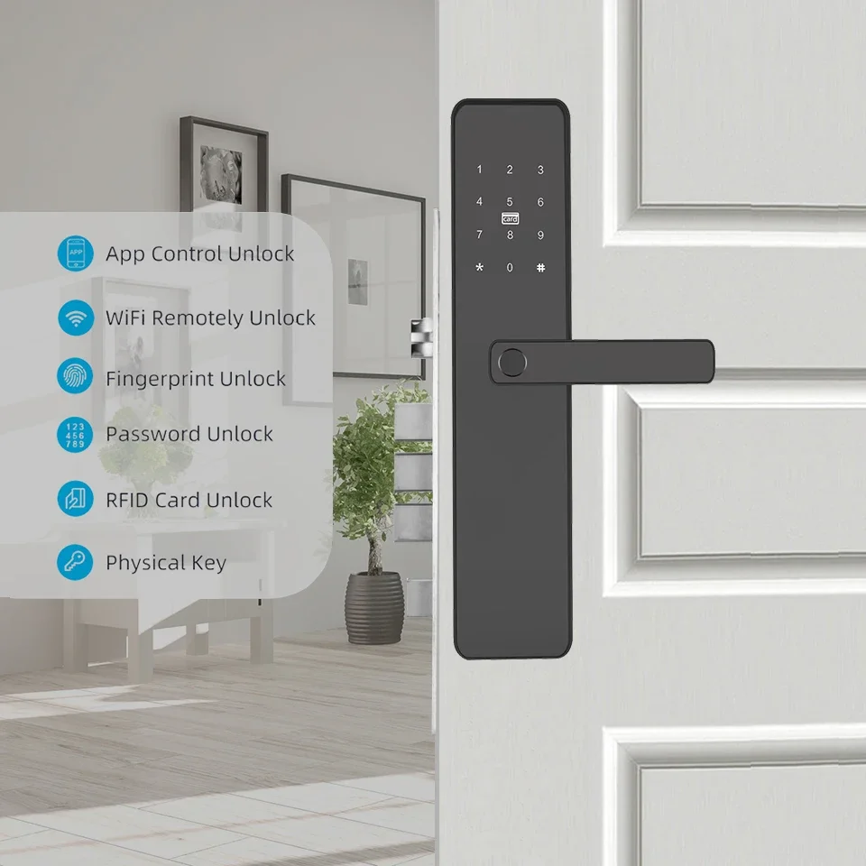 005Cerradura Inteligente Con WiFi Tuya App Electronic Fechadura Digital Biometric Fingerprint Door Handle Keyless TTlock Smart L