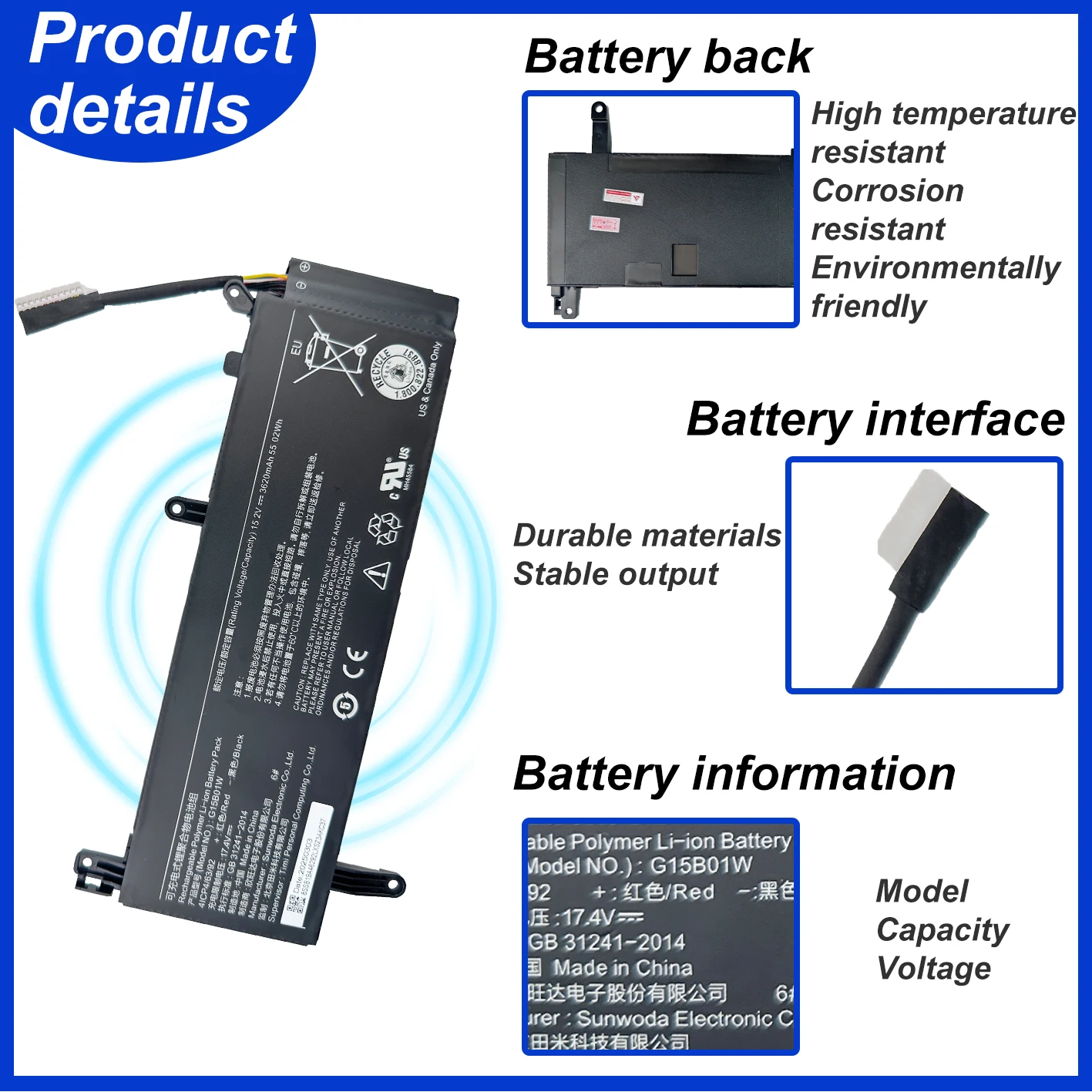 New 15.2V 55.02Wh G15B01W Laptop Battery For Xiaomi Gaming15.6'' i5 7300HQ GTX1050 GTX1060 1050Ti 171502-A1 171502-AM 171502-AK