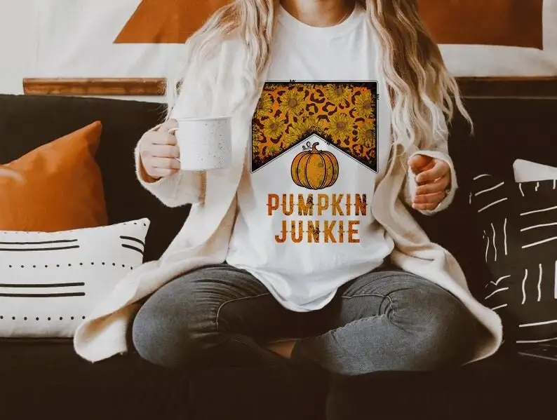 Pumpkin Junkie T Shirt Thanksgiving Fall Turkey Day Autumn Patch Picking Thankful