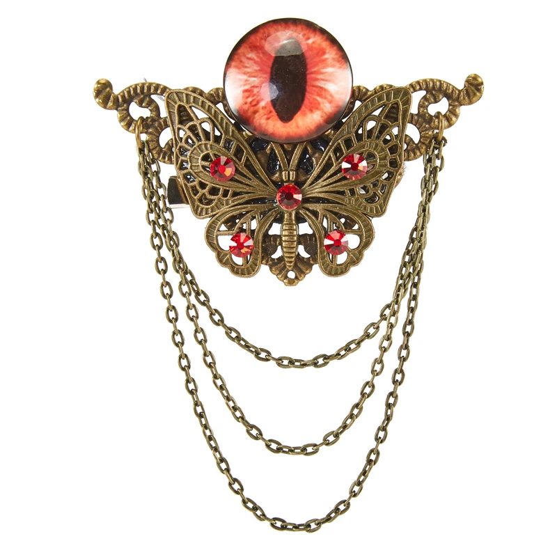 

Заколка для волос в стиле ретро в стиле панк, цепочки-бабочки, заколка с кристаллами, стимпанк, брошь Evil Eyle, головной убор в стиле Лолиты