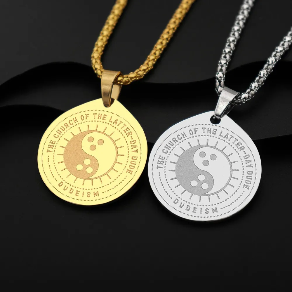 New Fashion Stainless Steel Round Plaque Carving Tai Chi Yin Yang Eight Trigrams Pendant Necklace Jewelry Accessories